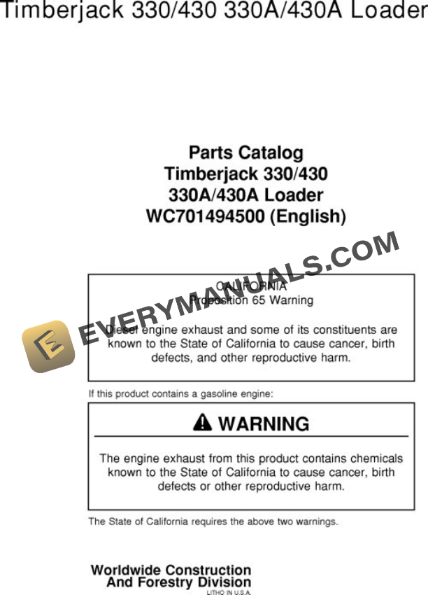 John Deere 330 430 Knuckleboom Loader Parts Catalog WC701494500