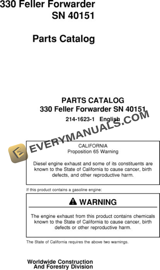John Deere 330 Forwarder Parts Catalog 214-1623-1