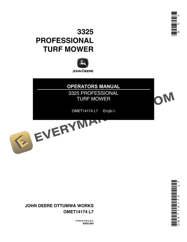 John Deere 3325 PROFESSIONAL TURF MOWER Operator Manual OMET14174 1