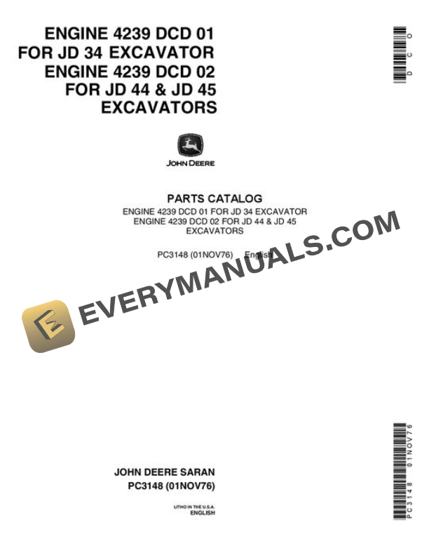 John Deere 34 44 45 Excavator Parts Catalog PC3148