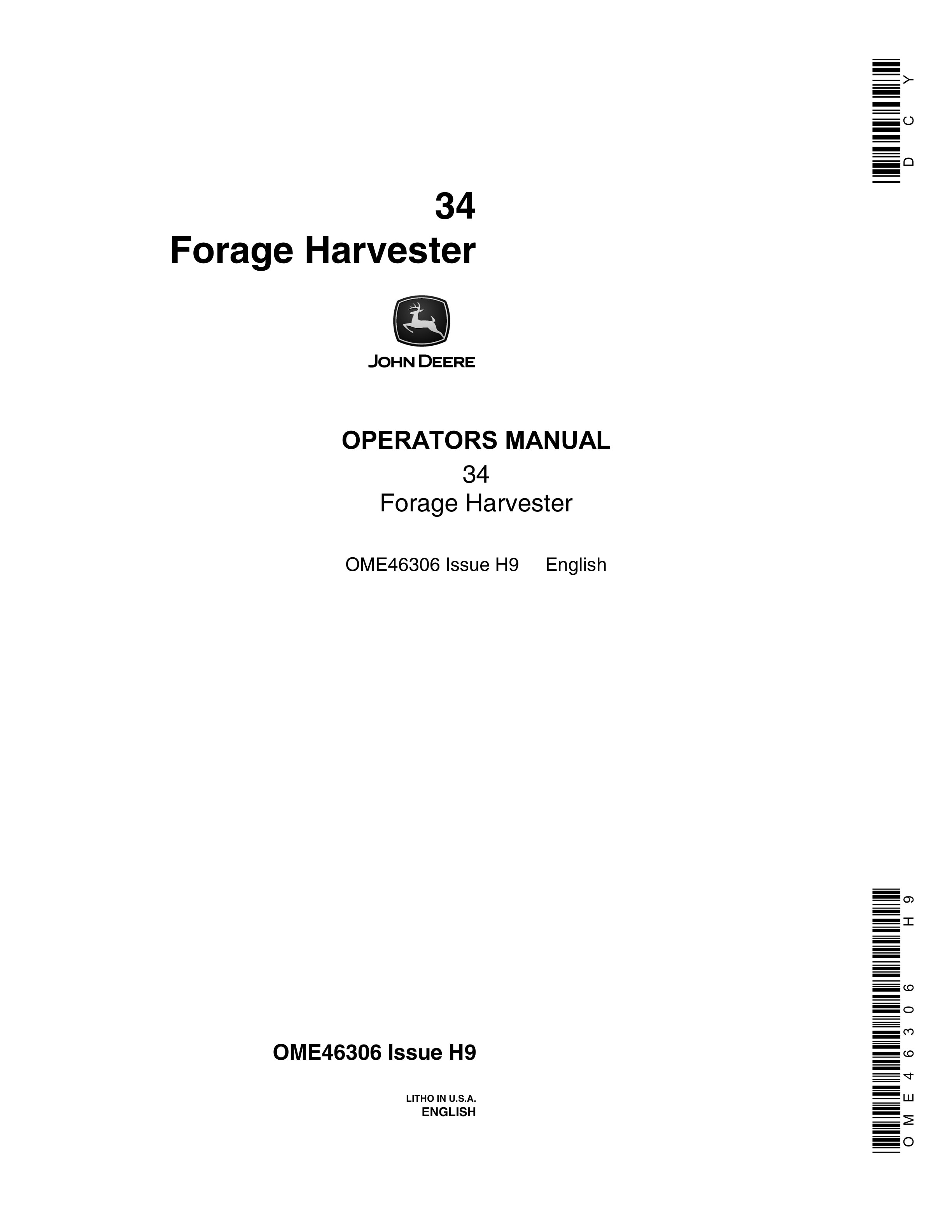John Deere 34 Forage Harvesters Operator Manual OME46306 1