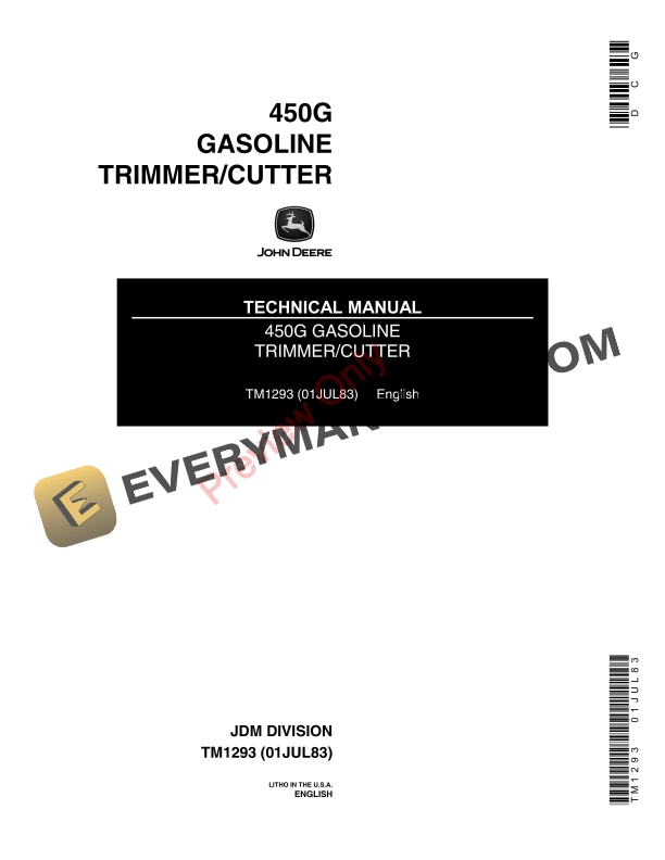John Deere 340G, 450G Edger Trimmer Technical Manual TM1293 01JUL83