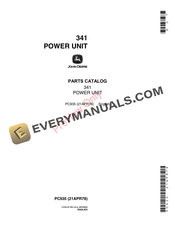 John Deere 341 Power Unit Parts Catalog PC935 21APR78