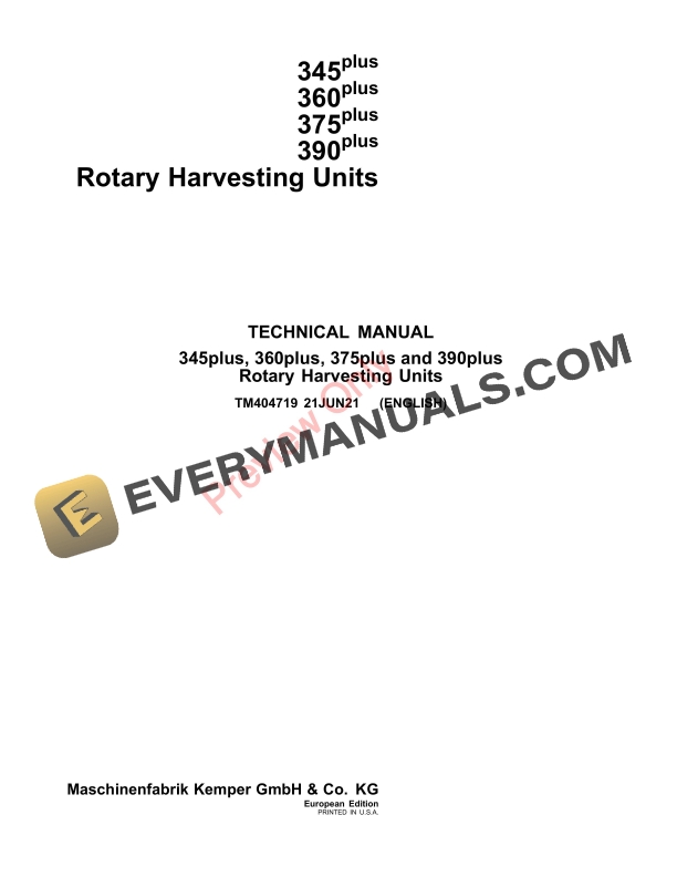 John Deere 345plus 360plus 375plus 390plus Rotary Harvesting Units 122139 Technical Manual TM404719 21JUN21 1