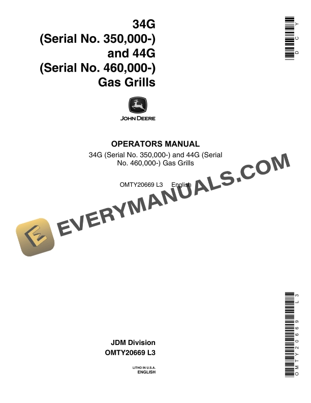 John Deere 34G Serial No. 350000 and 44G Serial No. 460000 Operator Manual OMTY20669 1