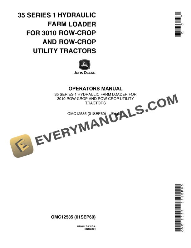 John Deere 35 SERIES 1 HYDRAULIC FARM LOADERS FOR 3010 ROW Operator Manual OMC12535 1