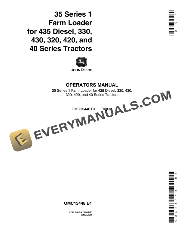 John Deere 35 Series 1 Farm Loader for 435 Diesel 330 430 320 420 and 40 Series Tractors Operator Manual OMC13448 1