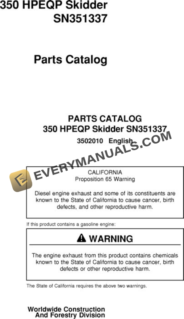 John Deere 350 Skidder Parts Catalog 3502010