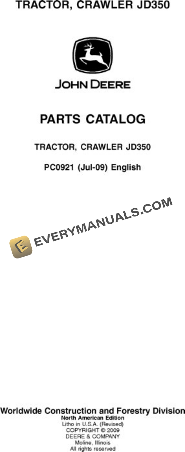 John Deere 350 TRACTOR Crawler Parts Catalog PC0921