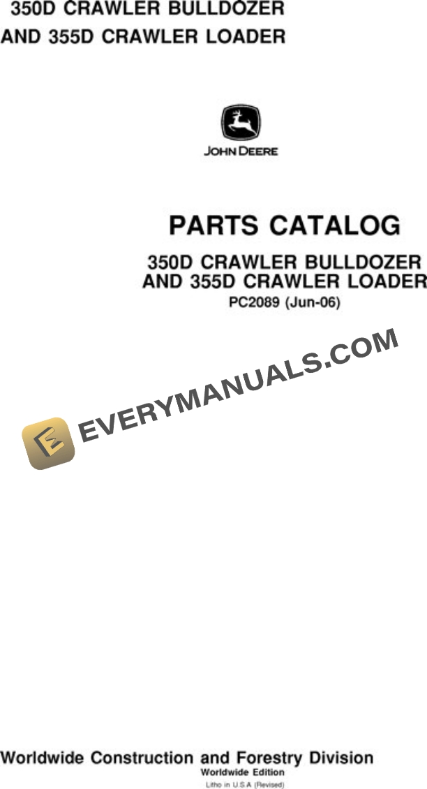 John Deere 350D 355D Crawler Parts Catalog PC2089