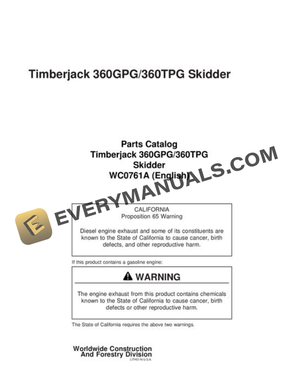 John Deere 360 Skidder Parts Catalog WC0761A