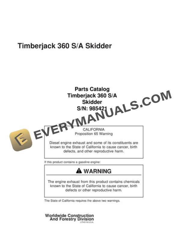 John Deere 360 Skidder Parts Catalog WCSCR1995