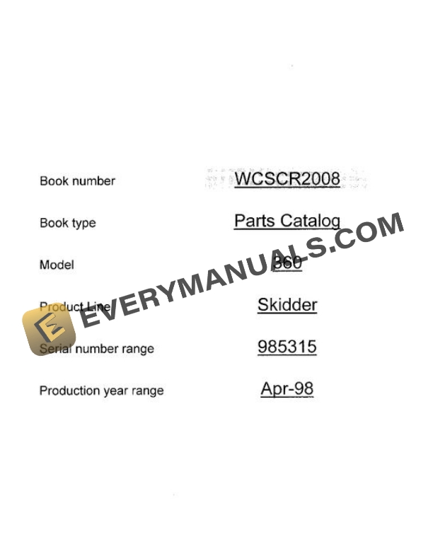John Deere 360 Skidder Parts Catalog WCSCR2008
