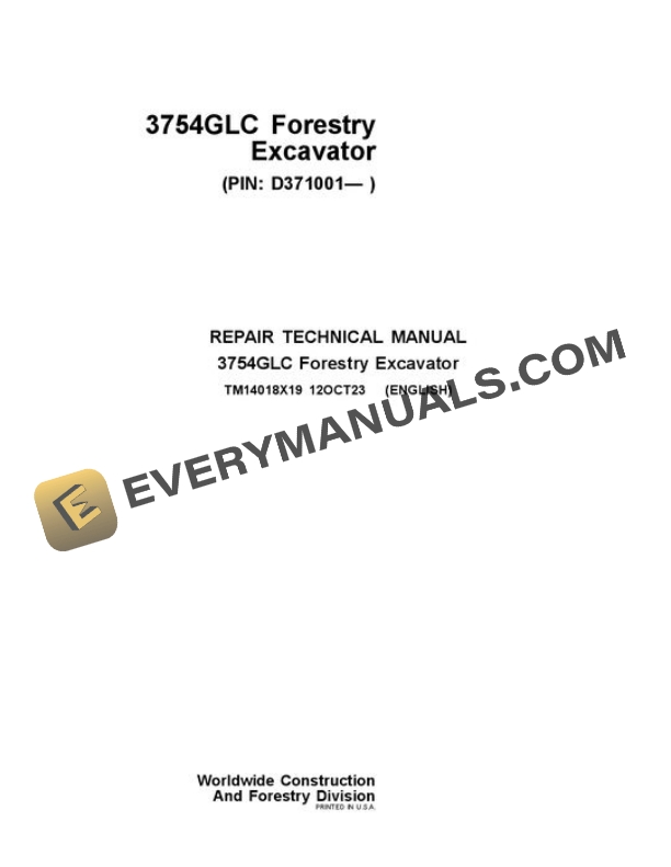 John Deere 3754GLC Excavator Repair Manual TM14018X19