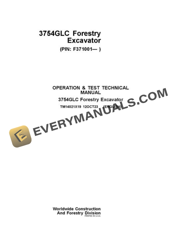 John Deere 3754GLC Excavator Test Manual TM14021X19