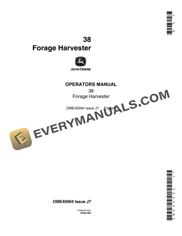 John Deere 38 Forage Harvesters Operator Manual OME40094