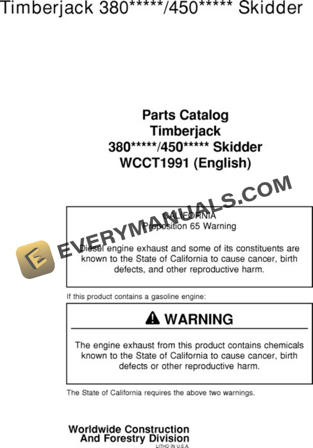 John Deere 380 450 380B 450B Skidder Parts Catalog WCCT1991