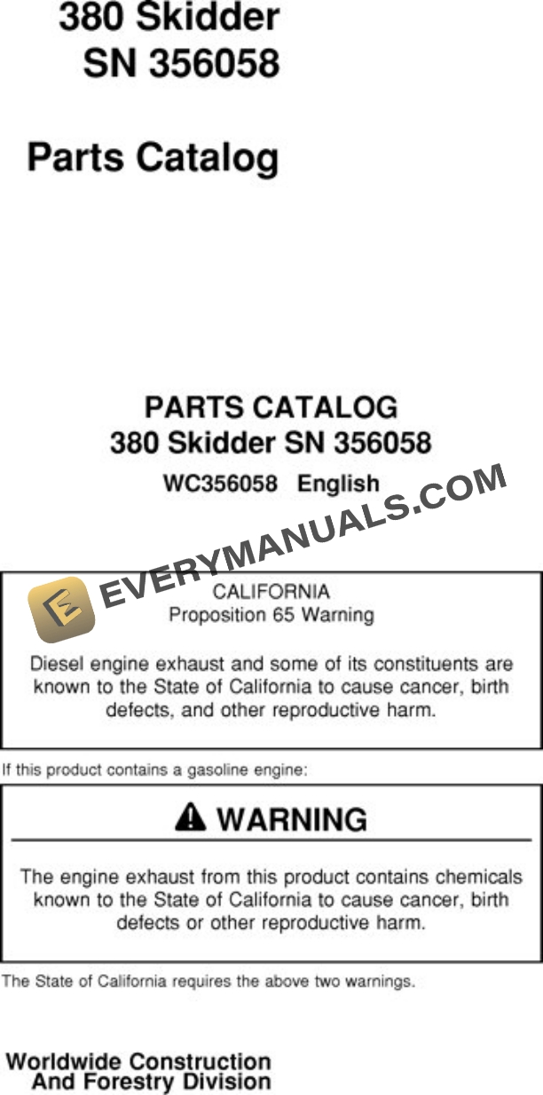 John Deere 380 Skidder Parts Catalog WC356058