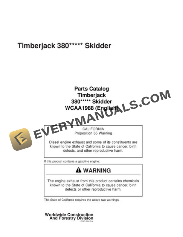 John Deere 380 Skidder Parts Catalog WCAA1988