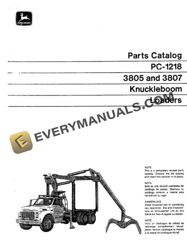 John Deere 3805 3807 Knuckleboom Loader Parts Catalog PC1218