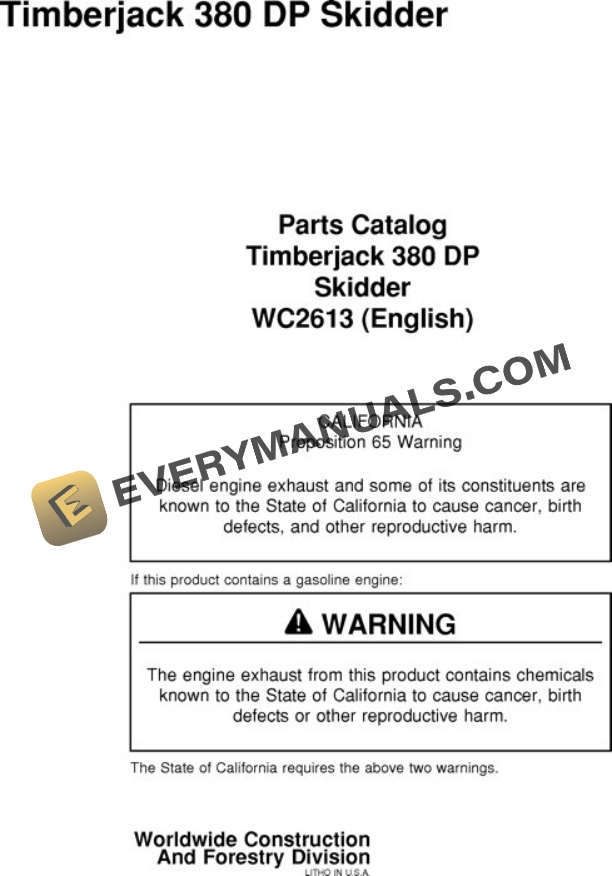 John Deere 380A Skidder Parts Catalog WC2613