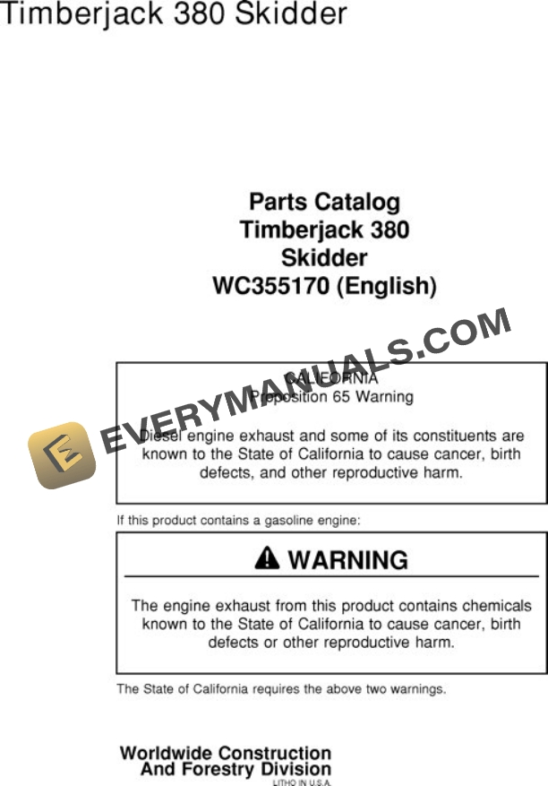 John Deere 380A Skidder Parts Catalog WC355170