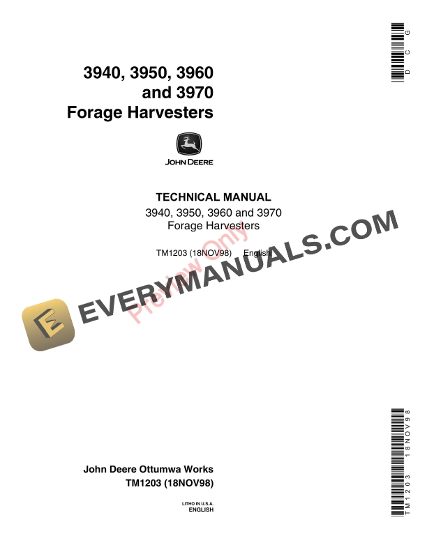 John Deere 3940, 3950, 3960, 3970 Forage Harvesters Technical Manual TM1203 18NOV98