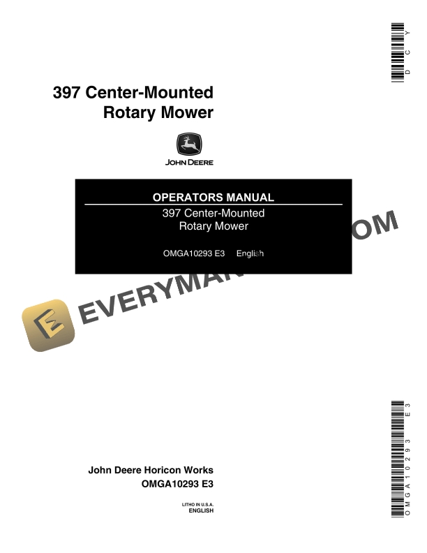 John Deere 397 Center Mounted Rotary Mower Operator Manual OMGA10293 1