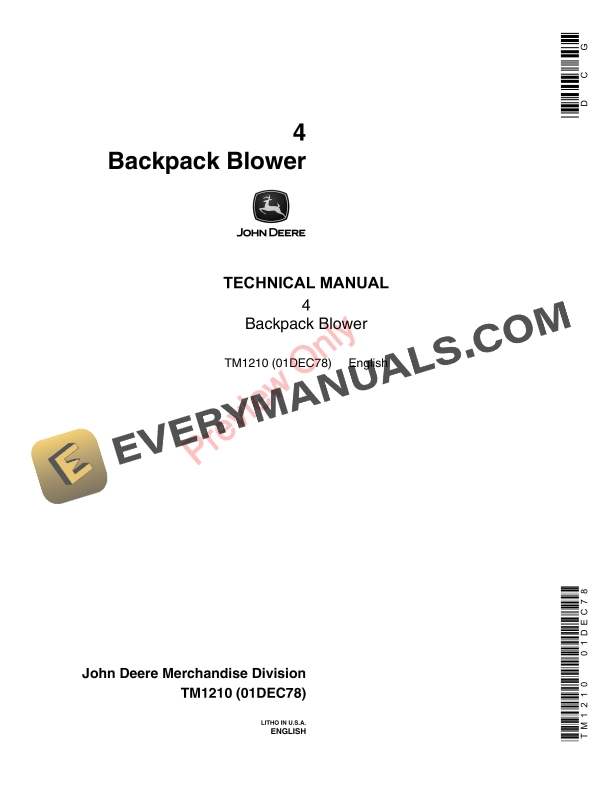 John Deere 4 POWER BLOWER Technical Manual TM1210 01DEC78