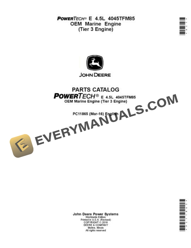 John Deere 4.5L 4045 4045TFM85 Engine Parts Catalog PC11865