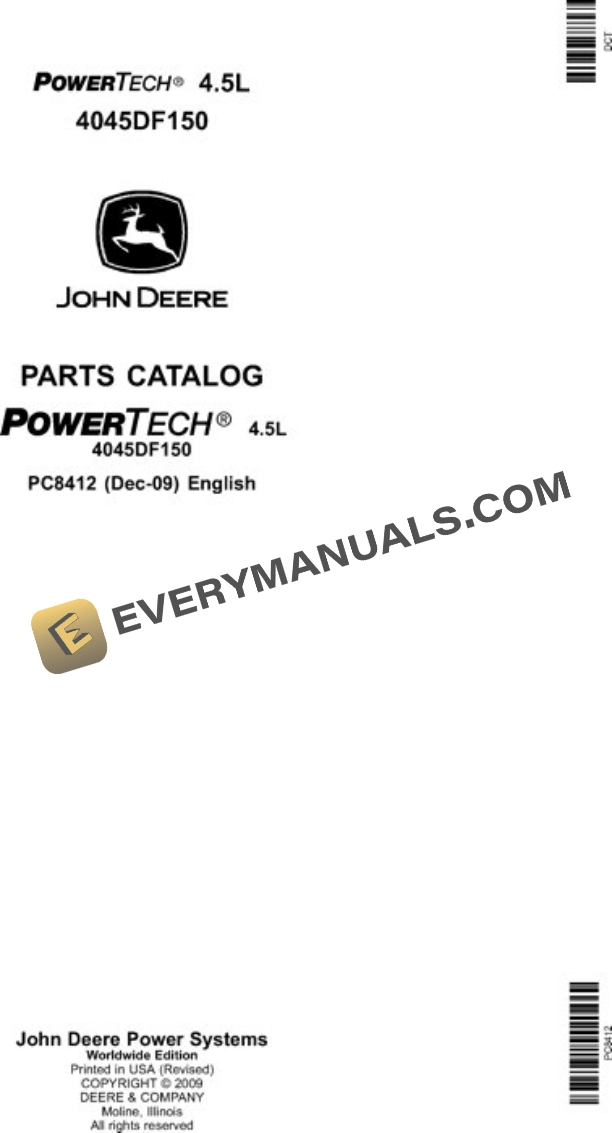 John Deere 4.5L 4045DF150 Engine Parts Catalog PC8412
