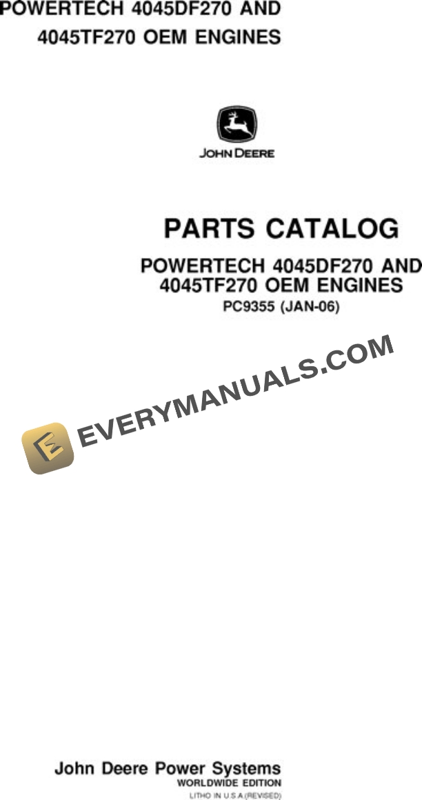 John Deere 4.5L 4045DF270 4045TF270 Engine Parts Catalog PC9355