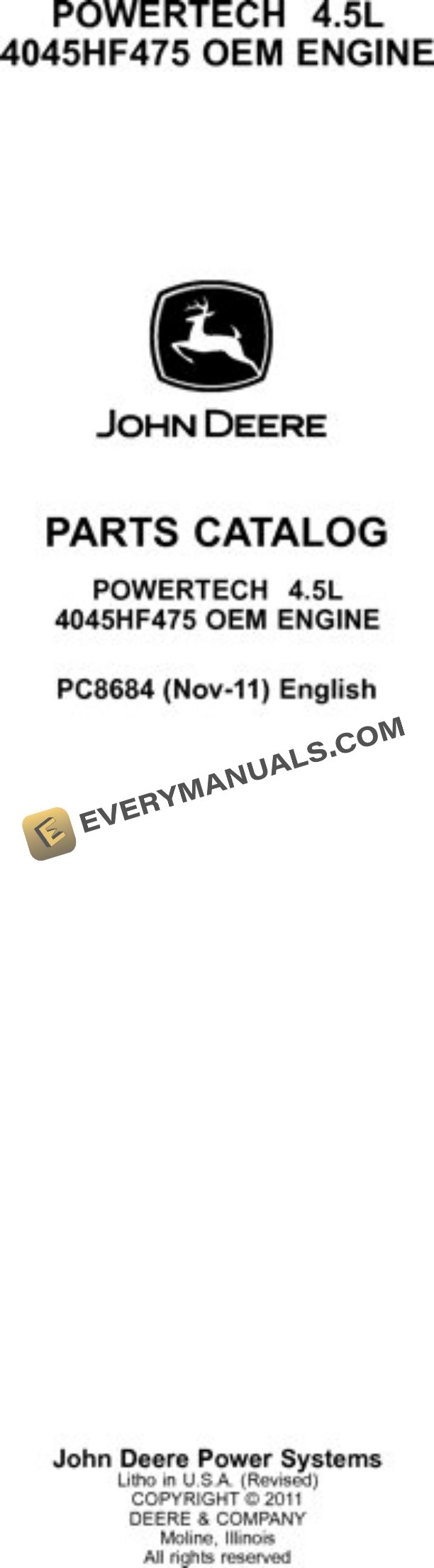 John Deere 4.5L 4045HF475 Engine Parts Catalog PC8684