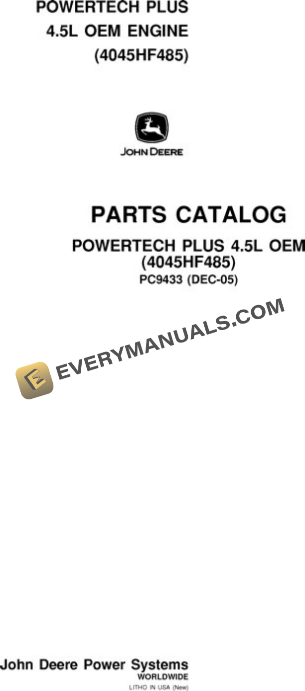 John Deere 4.5L 4045HF485 Engine Parts Catalog PC9433