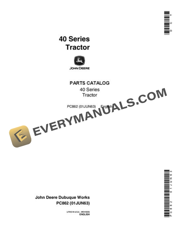 John Deere 40 Tractor Parts Catalog PC862
