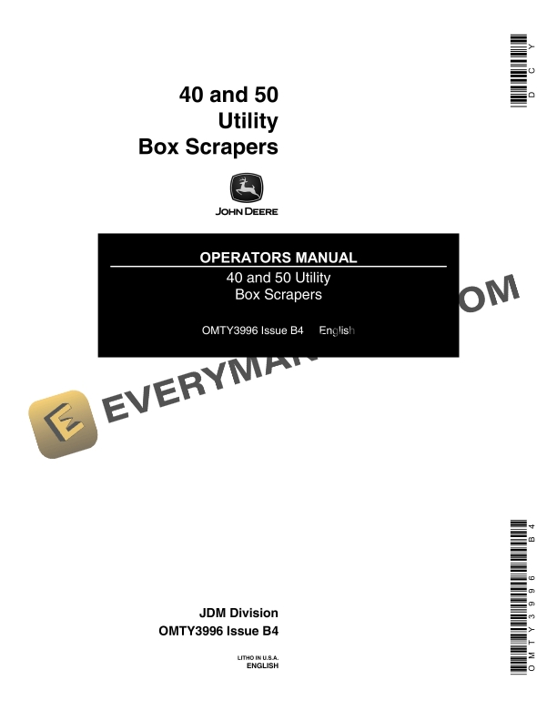John Deere 40 and 50 Utility Box Scraper Operator Manual OMTY3996