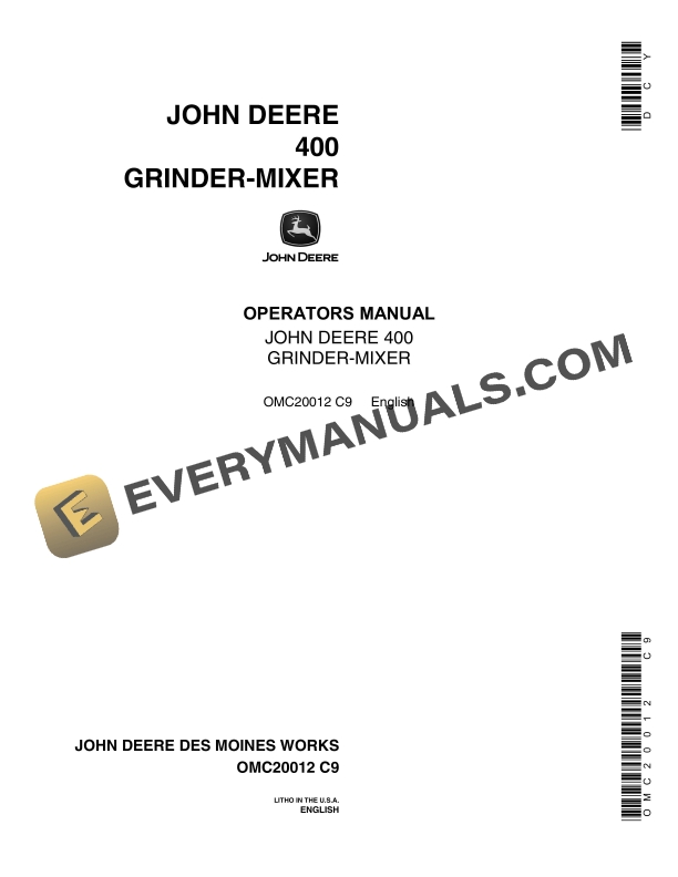John Deere 400 Grinder-Mixer Operator Manual OMC20012