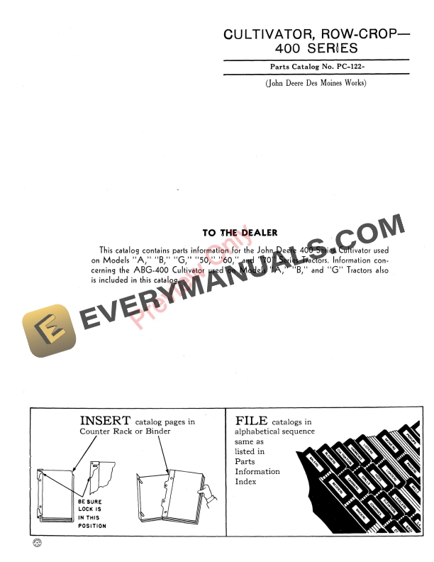 John Deere 400 Series Four-Row Cultivators Parts Catalog PC122 01DEC56