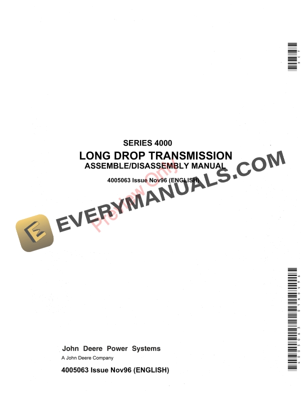 John Deere 4000 Series Long Drop Powershift Transmission Assembly Manual 4005063 01NOV96 1