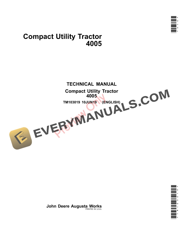 John Deere 4005 Compact Utility Tractors Technical Manual TM103019 10JUN19