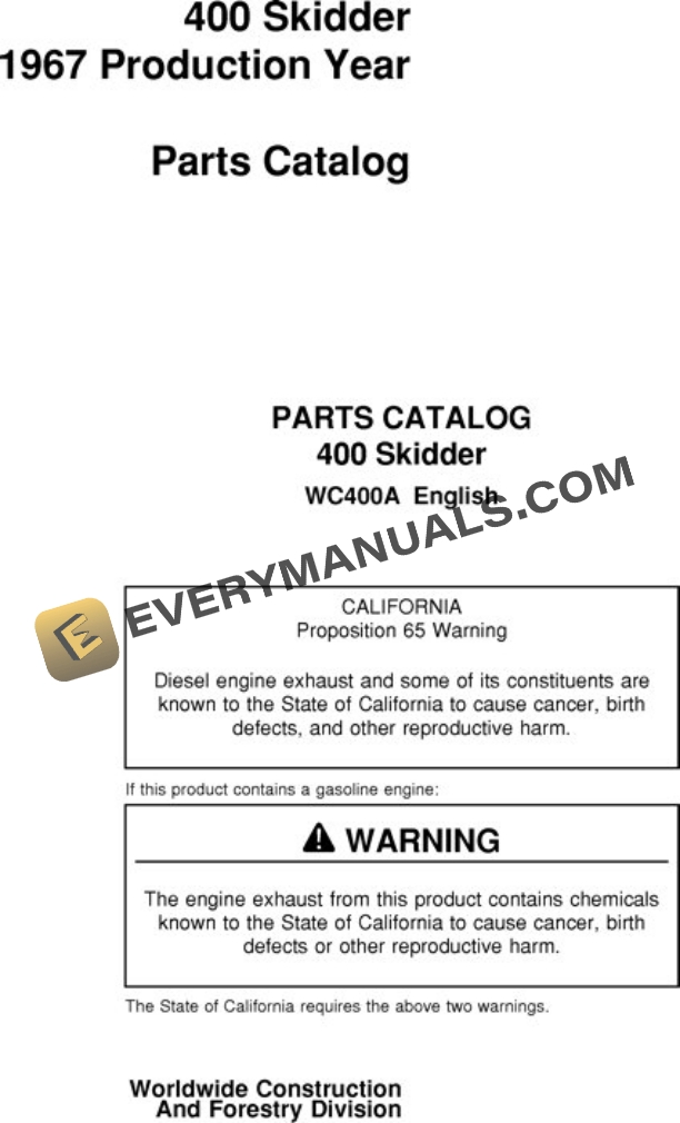 John Deere 400A Skidder Parts Catalog WC400A