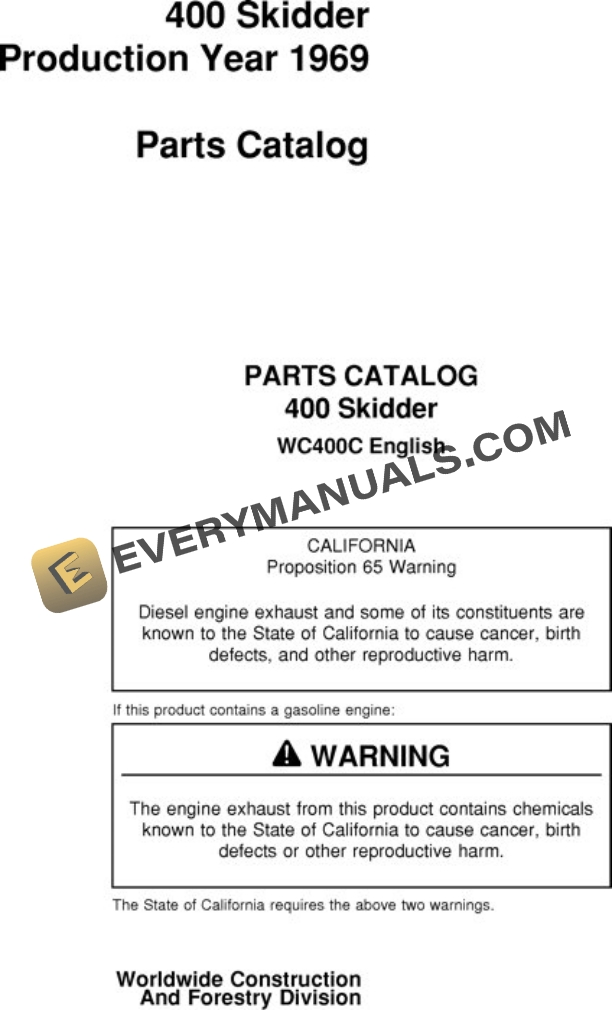 John Deere 400C Skidder Parts Catalog WC400C