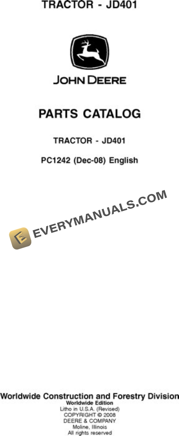 John Deere 401 Tractor Parts Catalog PC1242