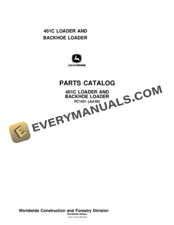 John Deere 401C Backhoe Parts Catalog PC1431