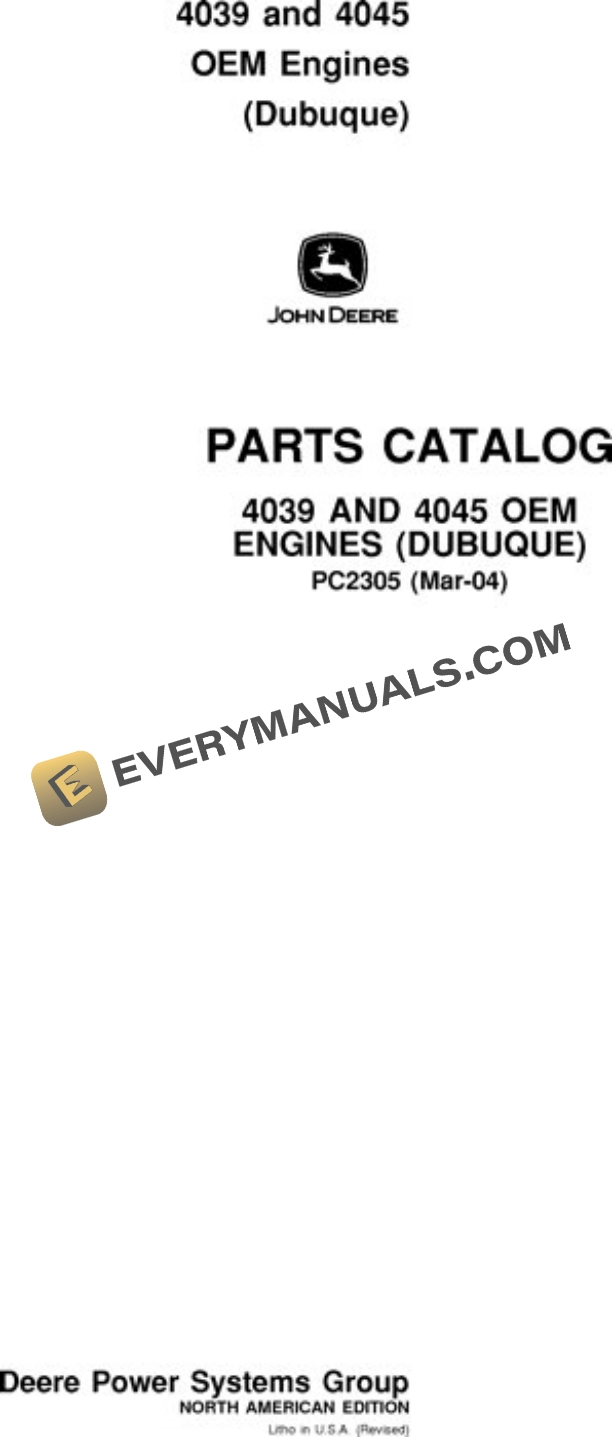 John Deere 4039 4045 Engine Parts Catalog PC2305