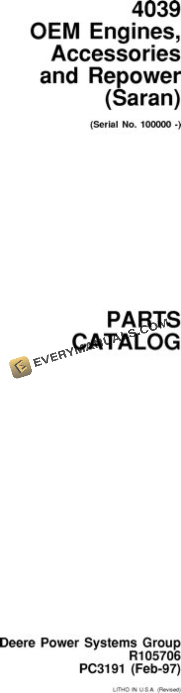 John Deere 4039 Engine Parts Catalog PC3191