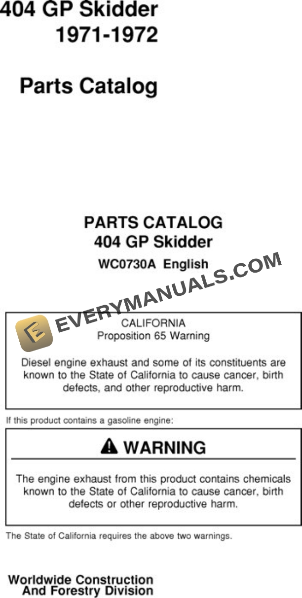 John Deere 404 Skidder Parts Catalog WC0730A