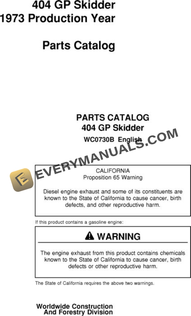 John Deere 404 Skidder Parts Catalog WC0730B