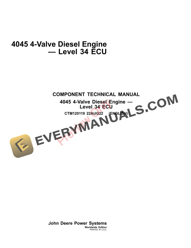 John Deere 4045 4-Valve Diesel Engine — Level 34 ECU Component Technical Manual CTM120119 10MAR23 PDF