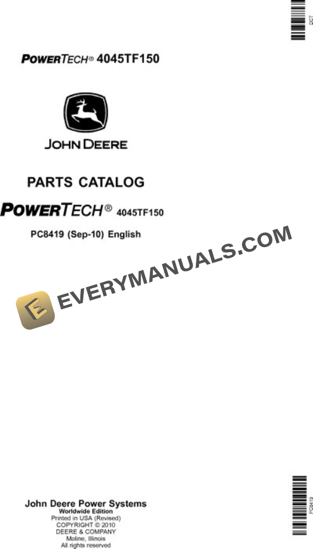 John Deere 4045TF150 Engine Parts Catalog PC8419